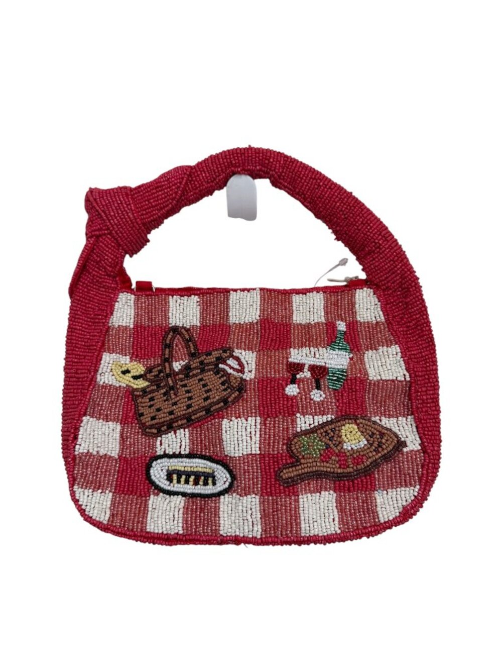 Sol and Mer Beaded Bag Picnic Theme Checked Wine Cheese Crossbody Chain NWT